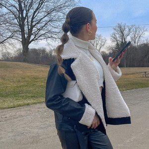 12th Tribe Starla Black Vegan Leather Sherpa Jacket